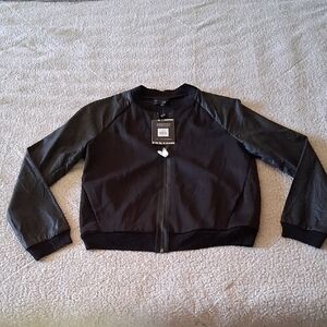 New Elie Tahari Black Textured Bomber Jacket